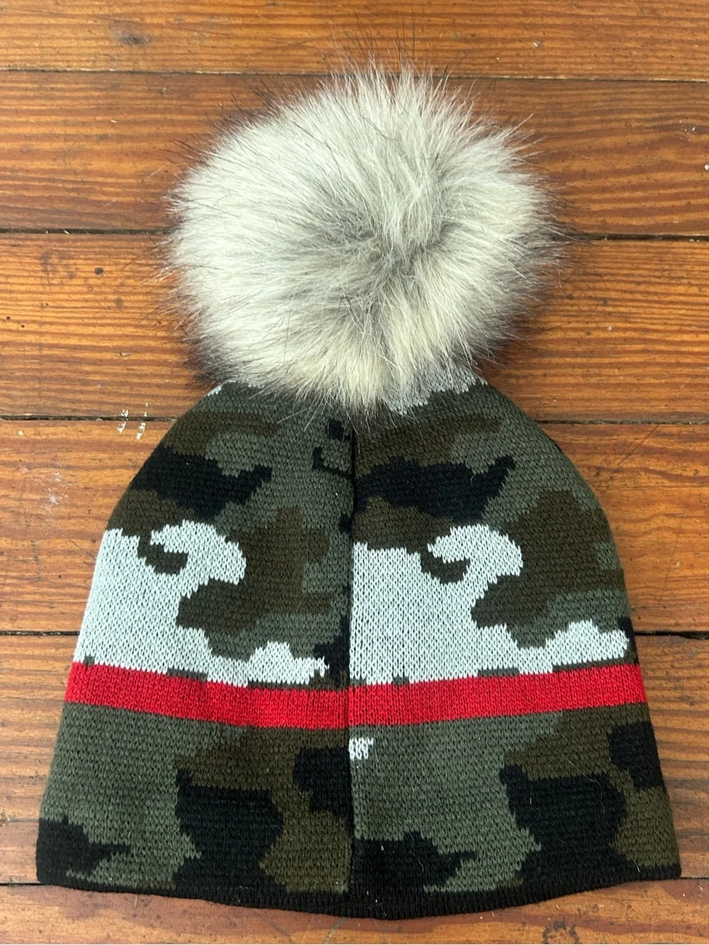 Warm Camo Winter Hat with Pompom